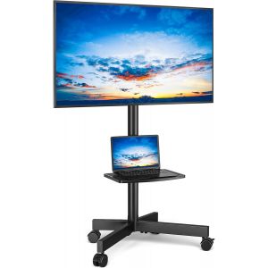 MEVRONISSHOP-Support TV sur Pied Chariot TV Meuble T&eacute;l&eacute; Support avec Roulette Pied de 27 &agrave; 60 Pouces, Mobile TV Pivotant et R&eacute;glable en Hauteur, jusqu'&agrave; 40 kg, Max VESA 400x400 mm - Neuf