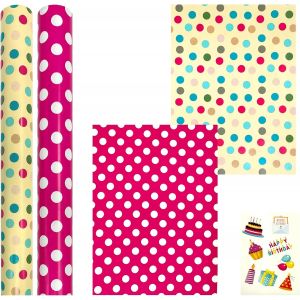 2 Rouleaux De Papier D'emballage Cadeau D'anniversaire De 43 Cm X 12 M, Papier Recyclable Pour Les Décorations De Cadeaux D'anniversaire, De Mariage, De Fête, De Saint-Valentin Et De Fête Des Mères - Neuf