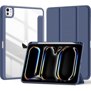 Coque Transparente Pour Ipad Pro 11 Pouces 2024 M4 Housse Avec Porte-Stylo, Dos Pc Clair Cadre Tpu Flexible Étui Réveil/Sommeil Auto, Support De L'apple Pencil Pro/Usb-C, Gris Bleu - Neuf