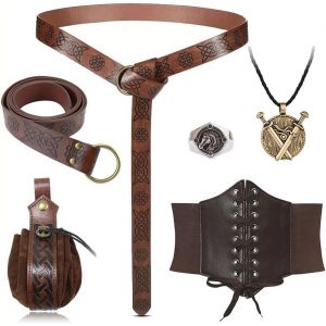 Trahoo-Ceinture Medievale Femme Vintage Bourse Accessoire Medieval Costume Viking Homme Ceinture Corset Femme Anneau Argent Collier Deguisement Pirate Pour Fête Elfe Sorcière Cosplay Renaissance Hall - Neuf