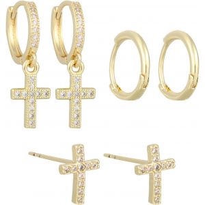 Chenquansarl-6pcs Ensemble De Boucles D'oreilles Croix Pour Femmes, Petites Créoles Empilables Tendance En Or Avec Zircones Cubiques Ensemble De Bijoux Tendance En Or Pour Femmes - Neuf