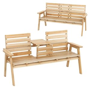 Banc D'ext&eacute;rieur Avec Table Pliante 160 X 64 X 86 Cm Capacit&eacute; 320 Kg Confort D'assise Rustique En Bois Naturel Helloshop26 20_0010536 - Neuf