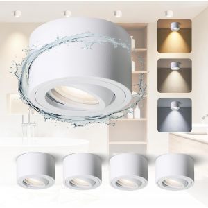 Subzonal-Plafonnier Spot Salle De Bain Ip65 Saillie 5w 520lm 3cct 4xspots Led Plafond Aluminium Orientable &Oslash;80x50mm Module Plafonnier Led For Cuisine Couloir Blanc 230v Irc90+ - Neuf