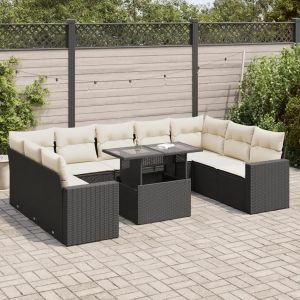 Salon De Jardin 10 Pcs Avec Coussins Noir Résine Tressée - Neuf