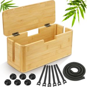 Boîte Cache câble en Bambou- Boite Rangement Cable-Cache multiprise-Boite multiprise- Boite Cable-Boite Rangement pour Cables chargeurs et multiprises,34 x13,5 x 14,5 cm - Neuf