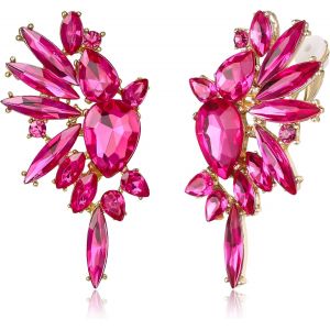 Kal-Boucles D'oreilles &Agrave; Clip En Forme D'ailes En Cristal - Art D&eacute;co - Marquise Color&eacute;e - Gouttes De Mari&eacute;e - Boucles D'oreilles &Agrave; Clip Pour Femme - Ton Argent&eacute; Clair - Neuf