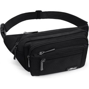 RFCBC-Sac Banane Homme Femme Multipoches Sac Ceinture Ville Imperméable Sac Banane Voyage avec Housse de Pluie, Sacoche Banane Grande pour Balade Escalade Voyage Randonnée (Noir) - Neuf