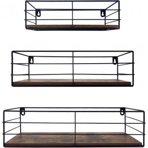 Eryi-Étagère Murale Noir Lot De 3, Étagère Flottante Pour Chambre, Cuisine Et Salle De Bain - Neuf