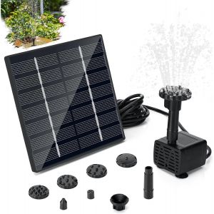meimie-Fontaine Solaire 1.5W,Pompe De Bassin Solaire Avec 6 Buses,Pompe À Eau Solaire D'Extérieur Avec Conduite D'Eau De 3M Et Piquet,Pour Bain D'O Aux,Étangs,Piscine,Jardin - Neuf