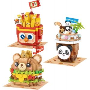 Lot De 3 Blocs De Construction Alimentaire, Collection De Desserts Mignons, Briques De Construction De Particules, D&eacute;coration D'Int&eacute;rieur (Cute Fast Food) - Neuf