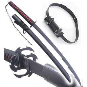 Bleach Katana en Bois Lame en Bois Ichigo Epee Bankai Sabre V4 + Ceinturon Noir Porte Epee Ceinture D&eacute;coration - Neuf