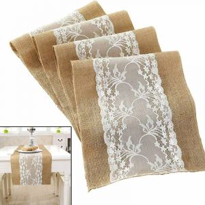 (30 X 180cm) Nappe Rustique Vintage Nappe De Toile De Jute Blanche Nappe De Toile De Jute De Dentelle De Noël Hiver Décoration De La Maison De Mariage Décoration De Fête De Vacances - Neuf