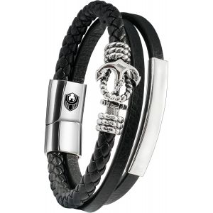 Eryi-Bracelet Cuir Homme Avec Ancre, Bracelet Ancre Homme, Bracelets Pour Homme, Cuir Tressé Homme Avec Fermoir Aimanté En Acier Inoxydable, Coffret À Bijoux Exclusif, Idée Cadeaux Saint Valentin Noë - Neuf