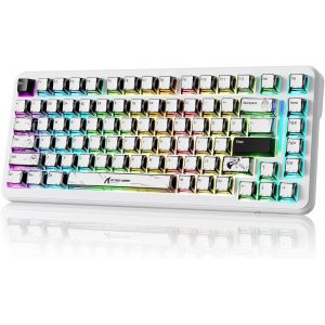X82PRO HE 75% Clavier de Jeu Sans Fil à Déclenchement Rapide, Interrupteur Magnétique à Effet Hall avec Actionnement Réglable de 0,01mm, 8KHz, Hot-Swap, RVB, pour PC Gamer (Contour Blanc) - Neuf