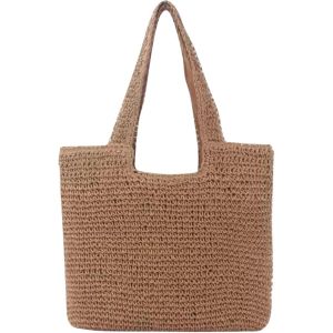 Sacs &agrave; Main Fourre-tout En Paille Sac de Plage Sac &agrave; Main de Plage &agrave; la Main Sacs &agrave; Bandouli&egrave;re Tissage Sac de Voyage Shopping pour les Vacances (Marron) - Neuf