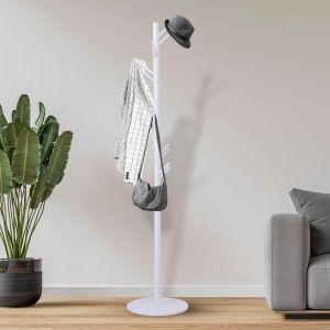 Portemanteau en Bois, Portant sur Pied avec 8 Crochets Arrondis, Support Stable pour Manteaux, Sacs dans Chapeaux, Pied Rond, Id&eacute;al pour Entr&eacute;e dans Couloir, 175 cm, Blanc - Neuf