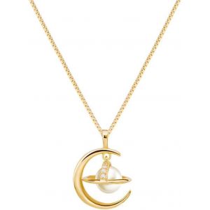 Kal-Collier De Strass Femme, 925 Argent Plaqué Planète Lune Pendentif Perles Décoration Chaîne Strass, Collier Chaînes Réglables Bijoux Cadeaux Filles, Argent/Doré - Neuf