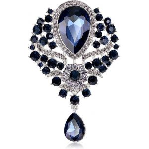 Mariage Mariée Grand Cristal Strass Bouquet Broche Broche Pour Femmes (Bleu Foncé) - Neuf