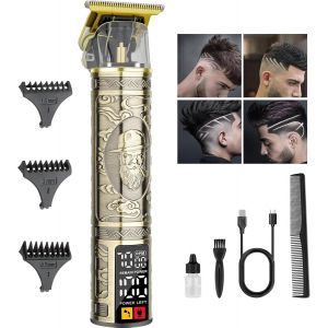 Ciseaux De Barbier Pour Homme - Tondeuse Sans Fil &Agrave; Lame En T - Kit D'entretien Professionnel - Rechargeable - Avec &Eacute;cran Lcd - Cadeau Pour Homme (Bronze, Homme Barbu) - Neuf