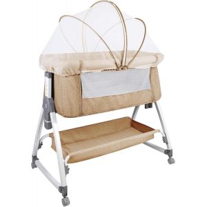 Lit B&eacute;b&eacute; Cododo - Avec Matelas, Mode Bascule Pour Bercer B&eacute;b&eacute;, C&ocirc;t&eacute; Repliable, Hauteur R&eacute;glable, Fen&ecirc;tres En Filet, Roues Et Sac De Voyage - 0-6 Mois (92 * 58 * 70-90cm (Gris)) - Neuf
