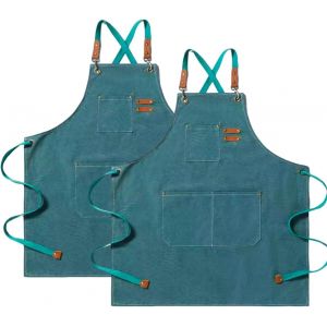 Ulteronixshop-Tablier de cuisine en toile (2 pi&egrave;ces), tablier de travail avec 3 poches, sangle r&eacute;glable, tablier de barbecue imperm&eacute;able professionnel pour homme femme pour coiffeur, cuisine, jardini - Neuf
