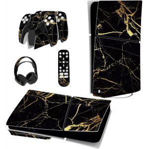 Eryi-Autocollant Protection Pour Ps5 Slim Standard Console, Sticker Skin Pour Ps5 Manette & Télécommande & Casque & Station De Charge,Disc Edition-Marbre Noir&or - Neuf