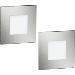 2 Pièces Lumière D'Escalier Led/Lampe Murale Encastrée Fex Pour L'Intérieur Et L'Extérieur, Rectangulaire, Inox, 85 X 85Mm, Bleu[AMP748762] - Neuf