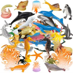 Sansh-50 Pack Assorted Mini Vinyl Plastic Ocean Sea Animal Figures Toy Set, Realistic Under The Sea Life Figure Bath Gift For Child Educational Kids Party - Neuf