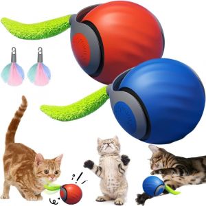 Balle De Jouets Interactifs Pour Chats D'intérieur,Jouet Interactif Pour Chien Et Chat,Balle Roulante Automatiqu Avec Queue Duveteuse (Bleu&orange) - Neuf