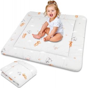 Tapis D'eveil Chambre Bebe - Matelas De Sol Enfant Pour Eveil Jeux Au De Parc Tapis En Coton Et Epais Pour B&eacute;b&eacute; Et Enfants 100 Cm Certificat Oeko-Tex Safari - Neuf