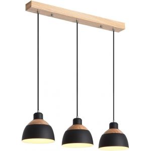 Lampe De Suspension En Bois Rétro 3-Flammes Lampe De Restaurant Noir Pendentif En Métal La Lampe Suspendue À La Hauteur Salle À Manger Cuisine Cafe Bar À Lampe De Pendelage,E27 - Neuf