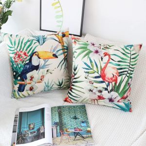 Cauc-Housse De Coussin 45x45 Vert Taies D'oreiller En Lin Coussins De Canap&eacute; D&eacute;coratifs Lot De 4 Tropical Housses De Coussin D&eacute;coratives Moderne - Neuf