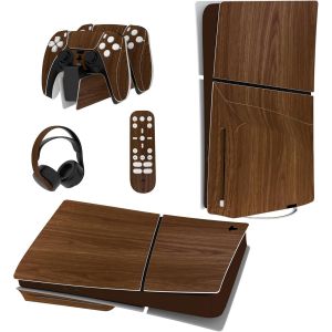 Eryi-Autocollant Protection Pour Ps5 Slim Standard Console, Sticker Skin Pour Ps5 Manette & Télécommande & Casque & Station De Charge,Disc Edition-Grain De Bois - Neuf