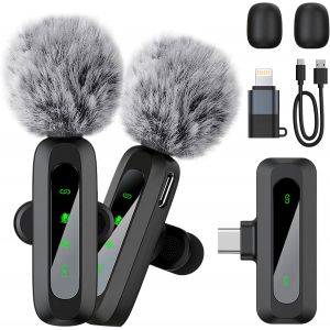Micro Cravate Sans Fil 2-Pack, 2.4Ghz Mini Microphone, Microphone Sans Fil, Plug & Play, Pour Iphone/Ipad/T&eacute;l&eacute;phone Android/Ordinateur Portable, Pour Enregistrement Vid&eacute;o, Vlogging - Neuf