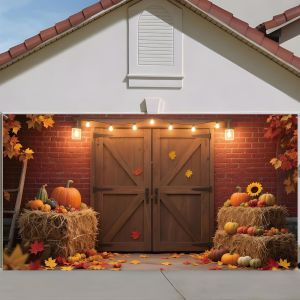 Banniere Porte Garage Recolte Automne 6x13FT Fond Porte Grange Citrouilles Erable Decoration Interieur Exterieur Fete Thanksgiving - Neuf