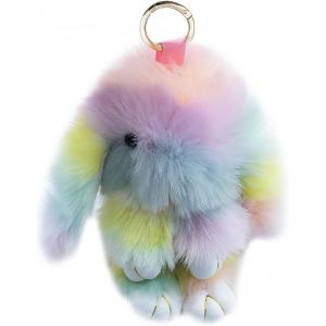 TIANYI-Lapin en Peluche Porte-cl&eacute;s Peluche Lapin Peluche Pompon pour Pendentif de Sac &agrave; Main Cl&eacute; de Voiture Accessoires D&eacute;coration, Rainbow - Neuf