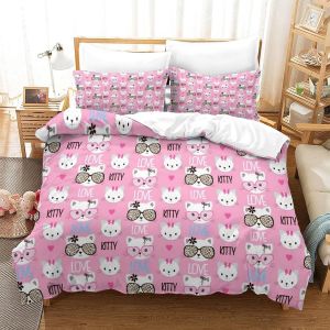 Hello Kitty Housse De Couette D Pink Imprim&iquest;&iquest; Dessin De Lit Microfibre,Parure De Lit Housses De Couettes Avec Taies D'oreiller Pour Garcon Enfant Fille - Neuf