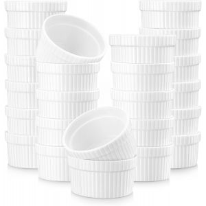 Jexnovashop-24 Mini Ramequins Et Moules &Agrave; Souffl&eacute; En C&eacute;ramique Pour Four, Ramequin Creme Brulee, Petit Bols &Agrave; Sauce Yaourt En Porcelaine, 55ml, Blanc Ivoire - Neuf