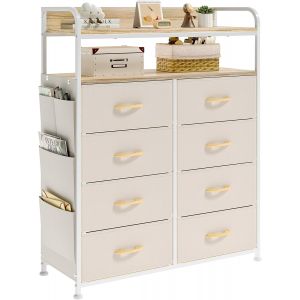 SUBZONAL-Commode Chambre, Meuble de Rangement, Commode avec Poches lat&eacute;rales, 8 Tiroirs Meuble Rangement, Meuble Chambre, Cadre en M&eacute;tal, B&eacute;ige - Neuf