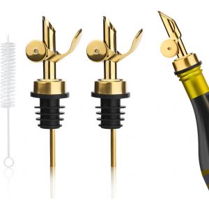 Checarzhn--No1-Verseur Bouteille Alcool, 3pcs En Acier Inoxydable Lesté Bec Verseur Huile D'olive Fermeture Automatique Bec Verseur Avec De Nettoyage Pour Alcool Huile D'olive Vinaigre Liquide (Doré) - Neuf