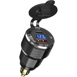 Thef-Prise 12v Usb C Din Chargeur De Moto: Pd 30w Et Qc 18w Din Hella Vers Usb Socket Avec Affichage Tension Plug Allume Cigare Adaptateur Pour Moto Bwm Ducati Triumph Et Autres Moto De Style Europ - Neuf