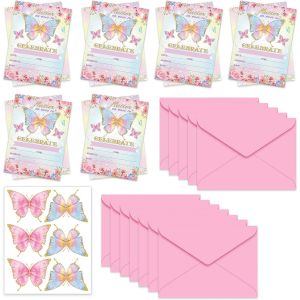 lbgwp60-Cartes D'Invitation Papillon Pour Anniversaire - 12 Invitations Avec Enveloppes Et Stickers Papillon, Invitations De Fête Thématique, Décorations Pour Fête D'Anniversaire, Baby Shower Et Mar - Neuf