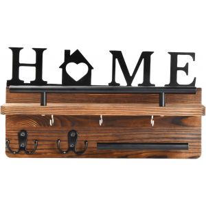 Tianyi-Porte-Clés Mural En Bois, Plaque À Clés Avec Étagère, Porte Clef Mural Avec 5 Crochets, Accroche Clef Décoratif, Rangement Clef Mural, Pour Entrée, Couloir, Salon - Neuf