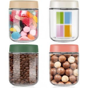 Jexnovashop-Overnight Oats Lot De 4 Bocaux De Conservation Avec Couvercle, 500 Ml, Empilables, Anti-Fuite, Pour Salade, Yaourt, Pudding, R&eacute;utilisables - Neuf