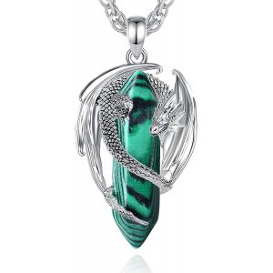 Celesta Collier Dragon Argent Pendentif Mit Pierres Semi-Pr&eacute;cieuses Turquoise Quartz Rose Malachite Aventurine Cristal Bijoux Femme Homme Cadeau Cool Pour Son Copain Copaine - Neuf