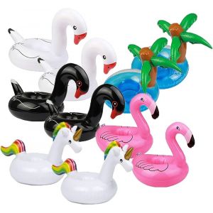 KAL-Lot De 10 Porte-Gobelets Gonflables En Pvc - Motif Flamant Rose - Pour La Piscine Et La Plage - Rose - Neuf