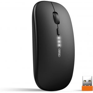 Rechargeable sans Fil de la Souris, Ultra Mince 2.4 G Optique Silence de la Souris 1600 DPI avec Récepteur USB pour l'ordinateur Portable, PC, Mac, MacBook, Visible Niveau de la Batterie, Noir - Neuf