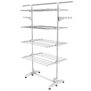 Todeco Etendoir &agrave; Linge, Etendage &agrave; Linge, 4 &eacute;tag&egrave;res, Blanc, Avec des ailes et une barre sup&eacute;rieure &eacute;tendue, Mat&eacute;riau: Tubes en acier inoxydable - Neuf