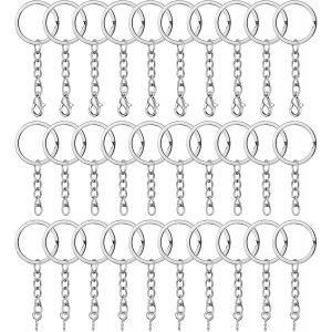 ERSHI-Anneau Porte Clé avec Chaîne,30 pcs 25 mm Argent Attache Porte Clé Split Porte Clef Anneaux,pour Bricolage Fabrication de Bi[1 - Neuf