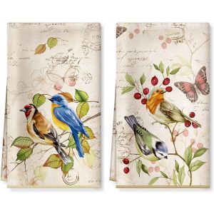 Eryi-Torchons De Cuisine Microfibre Vaisselle Lot De 2, Serviettes De Cuisine Torchon Vaisselle, Doux Et Super Absorbant Accroche Très Serviettes De Bar 40 X 60cm Oiseau Rétro - Neuf